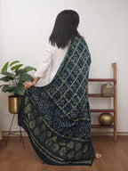 Blue Checks Bandhani Gajji Silk Gharchola Dupatta - Luxurion World