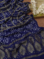 Blue Checks Bandhani Gajji Silk Gharchola Dupatta - Luxurion World