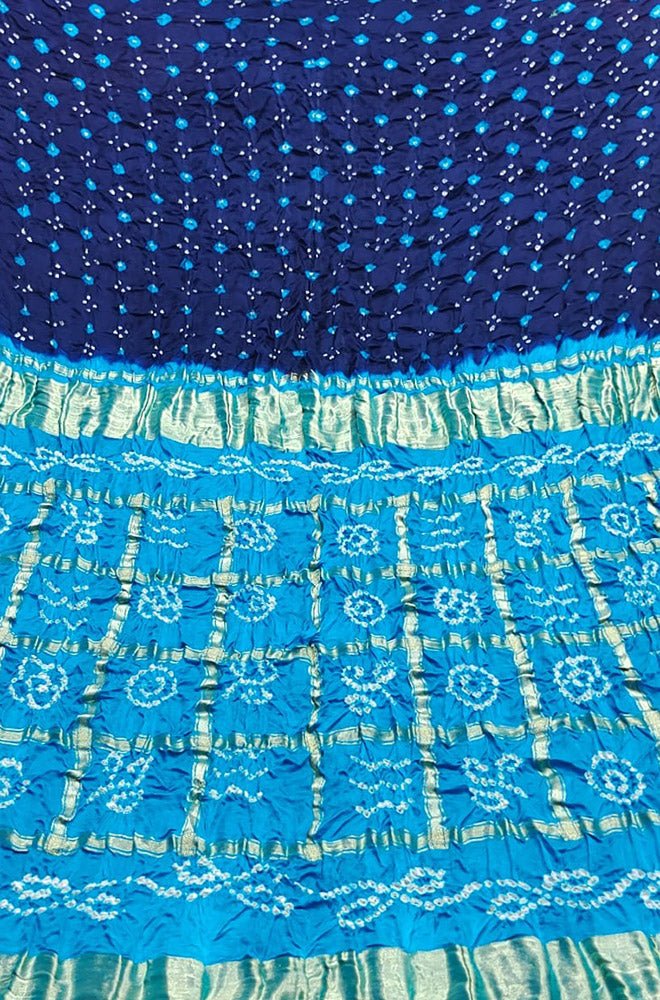 Blue Checks Bandhani Gajji Silk Gharchola Saree - Luxurion World