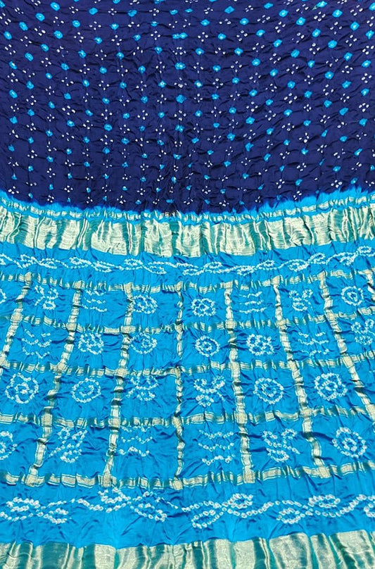 Blue Checks Bandhani Gajji Silk Gharchola Saree - Luxurion World