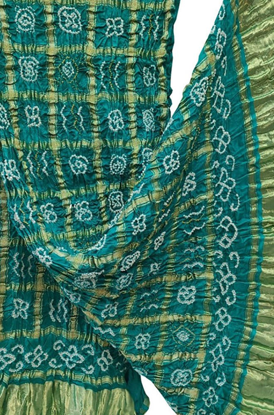 Blue Checks Bandhani Pure Gajji Silk Tissue Border Dupatta - Luxurion World