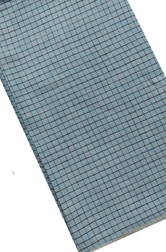 Blue Checks Pure Linen Fabric ( 1 Mtr ) - Luxurion World