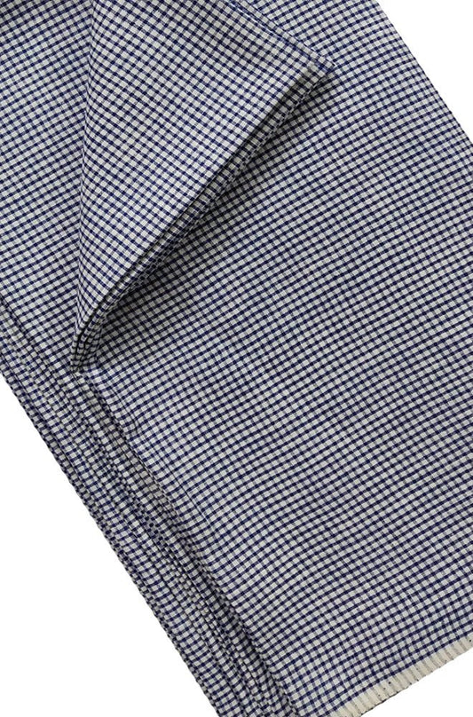 Blue Checks Pure Linen Fabric ( 1 Mtr ) - Luxurion World