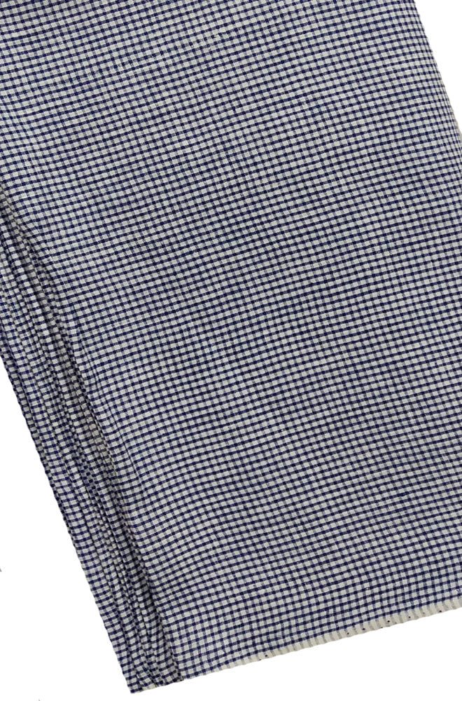 Blue Checks Pure Linen Fabric ( 1 Mtr ) - Luxurion World