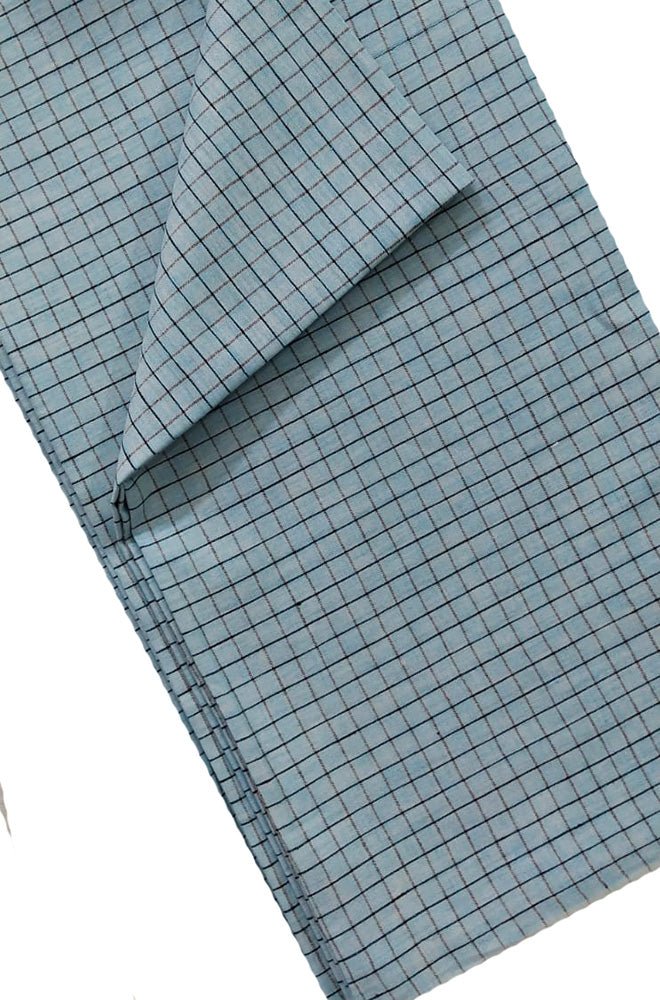 Blue Checks Pure Linen Fabric ( 1 Mtr )