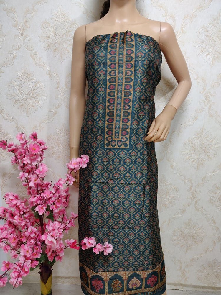 Blue Digital Printed Chanderi Silk Unstitched Kurti With Banarasi Dupatta - Luxurion World