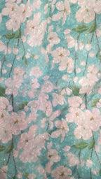 Blue Digital Printed Chikankari Cotton Sequins Work Fabric ( 1 Mtr ) - Luxurion World
