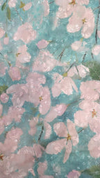 Blue Digital Printed Chikankari Cotton Sequins Work Fabric ( 1 Mtr ) - Luxurion World
