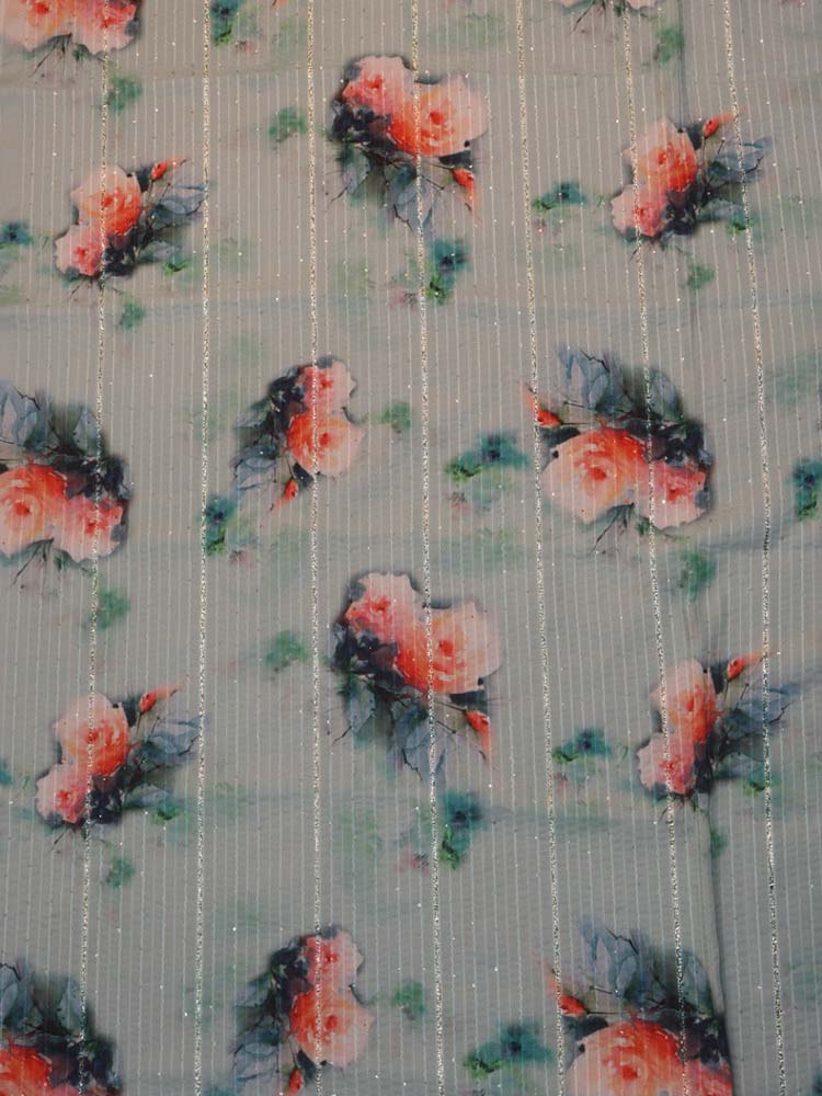 Blue Digital Printed Crepe Sequins Work Fabric (1 Mtr) - Luxurion World