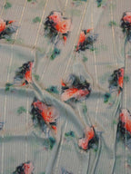 Blue Digital Printed Crepe Sequins Work Fabric (1 Mtr) - Luxurion World