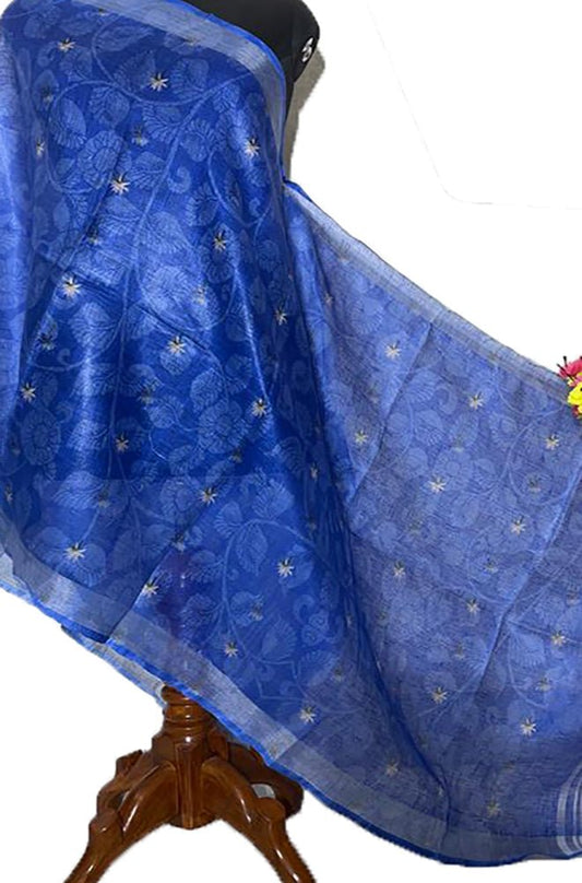 Blue Digital Printed Linen Dupatta - Luxurion World
