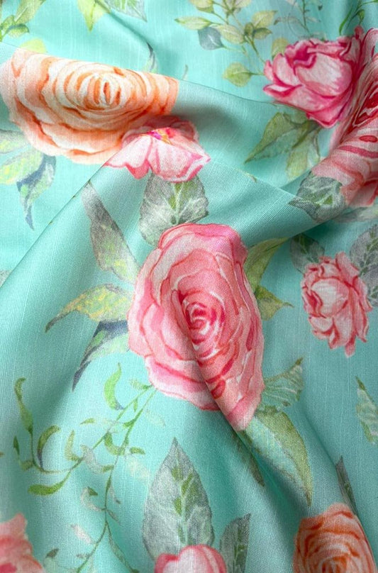 Blue Digital Printed Linen Fabric ( 1 Mtr ) - Luxurion World