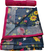 Blue Digital Printed Linen Floral Design Saree - Luxurion World