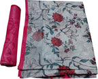 Blue Digital Printed Linen Floral Design Saree - Luxurion World