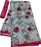 Blue Digital Printed Linen Floral Design Saree - Luxurion World
