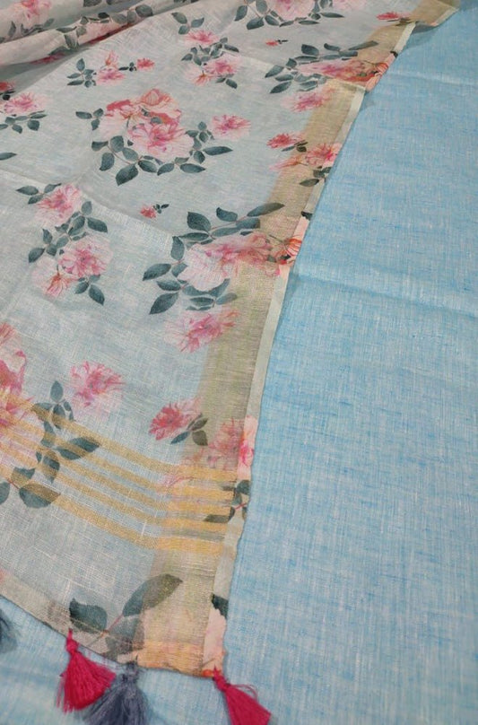 Blue Digital Printed Linen Two Piece Unstitched Suit Set - Luxurion World