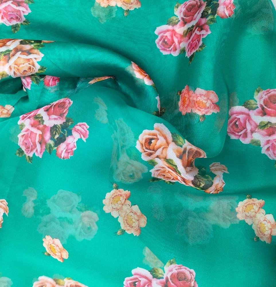 Blue Digital Printed Organza Fabric ( 1 Mtr ) - Luxurion World