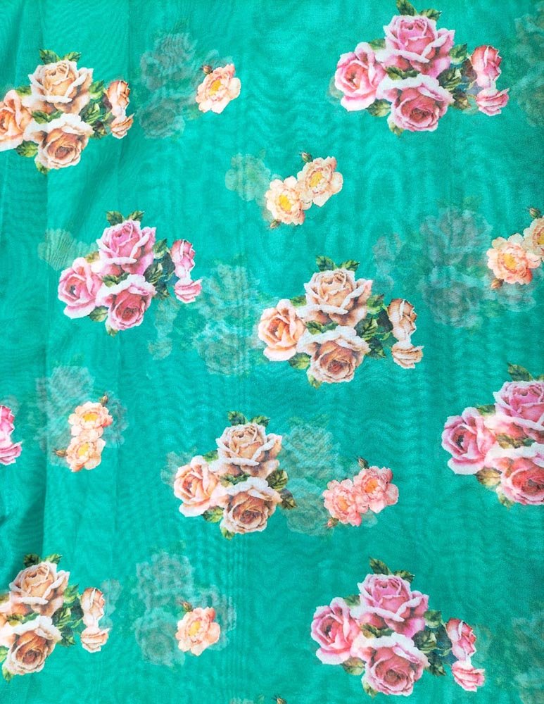 Blue Digital Printed Organza Fabric ( 1 Mtr ) - Luxurion World