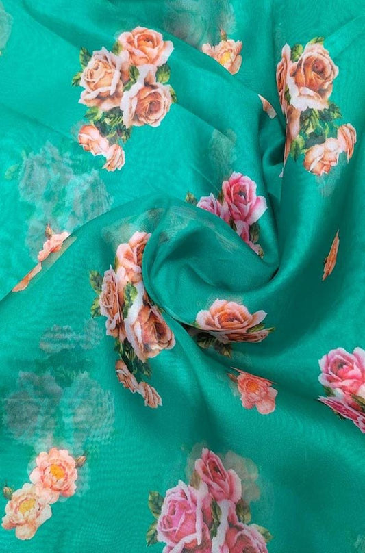 Blue Digital Printed Organza Fabric ( 1 Mtr ) - Luxurion World