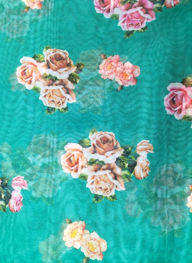 Blue Digital Printed Organza Fabric ( 1 Mtr ) - Luxurion World