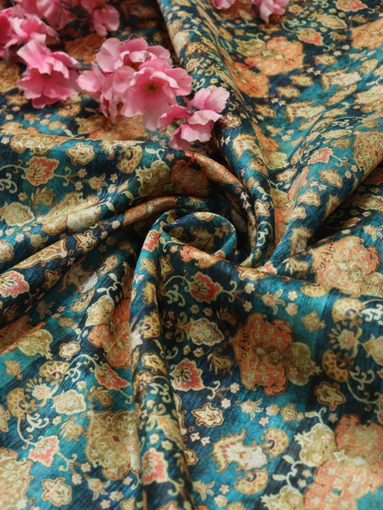 Blue Digital Printed Tussar Silk Fabric (1 Mtr) - Luxurion World