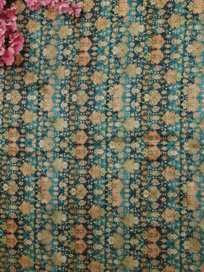 Blue Digital Printed Tussar Silk Fabric (1 Mtr) - Luxurion World