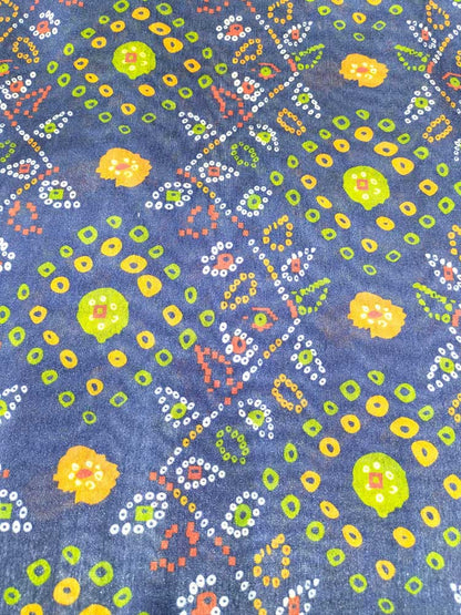 Blue Digital Printed Tussar Silk Patola Design Fabric ( 1 Mtr )