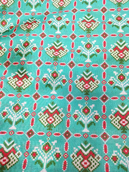 Blue Digital Printed Tussar Silk Patola Design Fabric ( 1 Mtr )