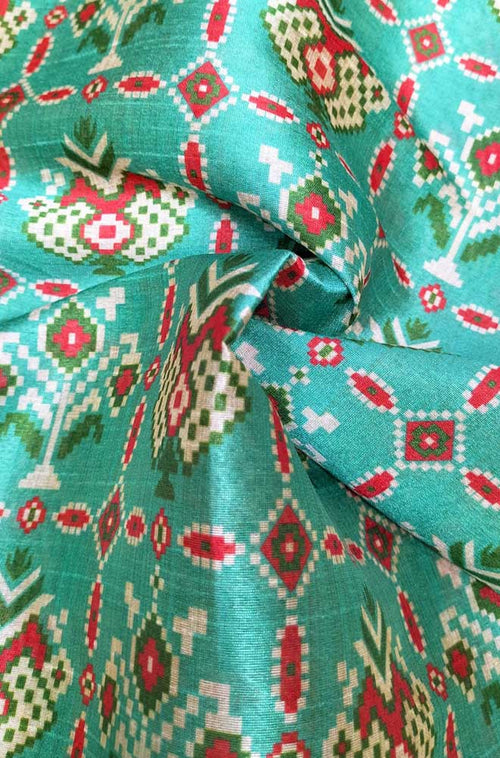 Blue Digital Printed Tussar Silk Patola Design Fabric ( 1 Mtr ) - Luxurion World