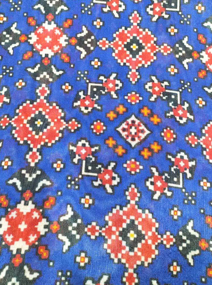 Blue Digital Printed Tussar Silk Patola Design Fabric ( 1 Mtr ) - Luxurion World
