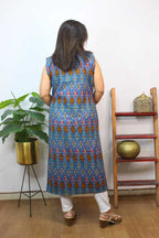 Blue Double Ikat Pure Cotton Reversible Long Jacket - Luxurion World