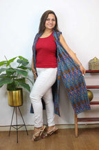Blue Double Ikat Pure Cotton Reversible Long Jacket - Luxurion World