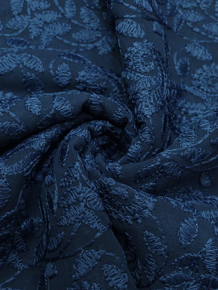 Blue Embroidered Chikankari Georgette Fabric (1 Mtr) - Luxurion World