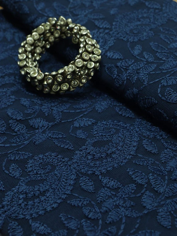 Blue Embroidered Chikankari Georgette Fabric (1 Mtr) - Luxurion World