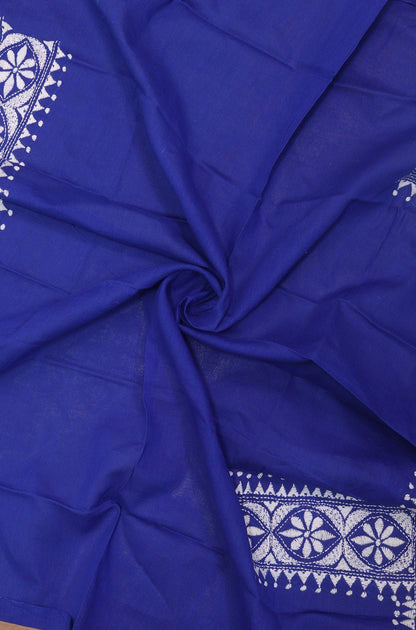 Blue Embroidered Kantha Cotton Blouse Piece Fabric ( 1 Mtr )