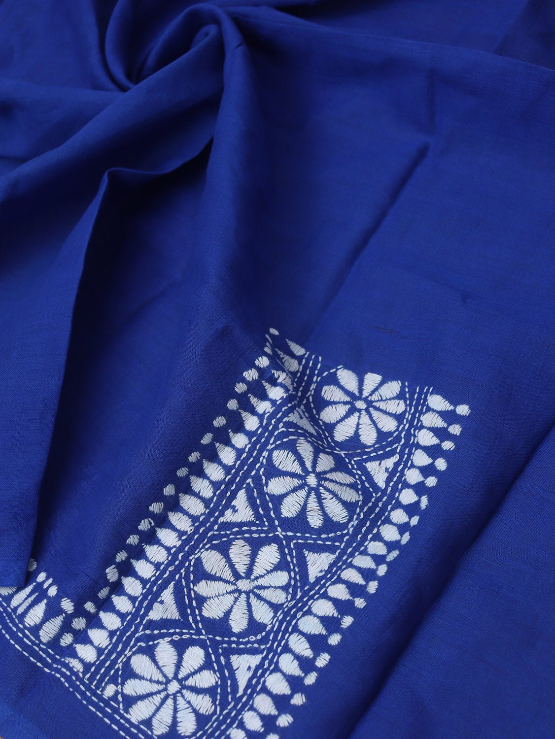 Blue Embroidered Kantha Cotton Blouse Piece Fabric ( 1 Mtr ) - Luxurion World