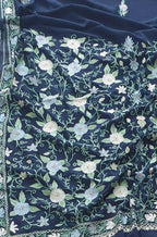 Blue Embroidered Kashmiri Aari Work Georgette Floral Design Saree - Luxurion World