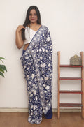 Blue Embroidered Kashmiri Aari Work Georgette Saree - Luxurion World