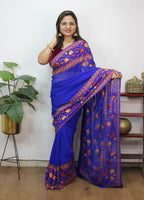 Blue Embroidered Kashmiri Aari Work Georgette Saree - Luxurion World