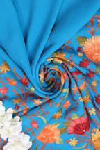 Blue Embroidered Kashmiri Aari Work Georgette Saree - Luxurion World