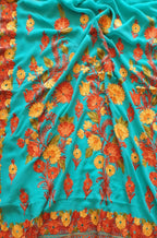 Blue Embroidered Kashmiri Aari Work Georgette Saree - Luxurion World