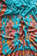 Blue Embroidered Kashmiri Aari Work Georgette Saree - Luxurion World