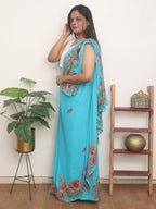 Blue Embroidered Kashmiri Aari Work Georgette Saree - Luxurion World
