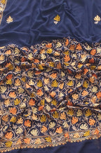 Blue Embroidered Kashmiri Aari Work Georgette Saree - Luxurion World