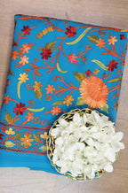 Blue Embroidered Kashmiri Aari Work Georgette Saree - Luxurion World