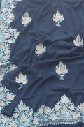 Blue Embroidered Kashmiri Aari Work Georgette Saree - Luxurion World