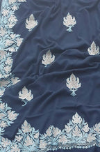 Blue Embroidered Kashmiri Aari Work Georgette Saree - Luxurion World