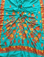 Blue Embroidered Kashmiri Aari Work Georgette Saree - Luxurion World