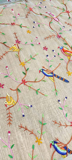 Blue Embroidered Parsi Convent Work Net Dupatta - Luxurion World