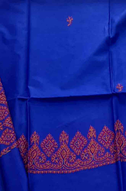 Blue Embroidered Sozni Work Kashmiri Silk Saree